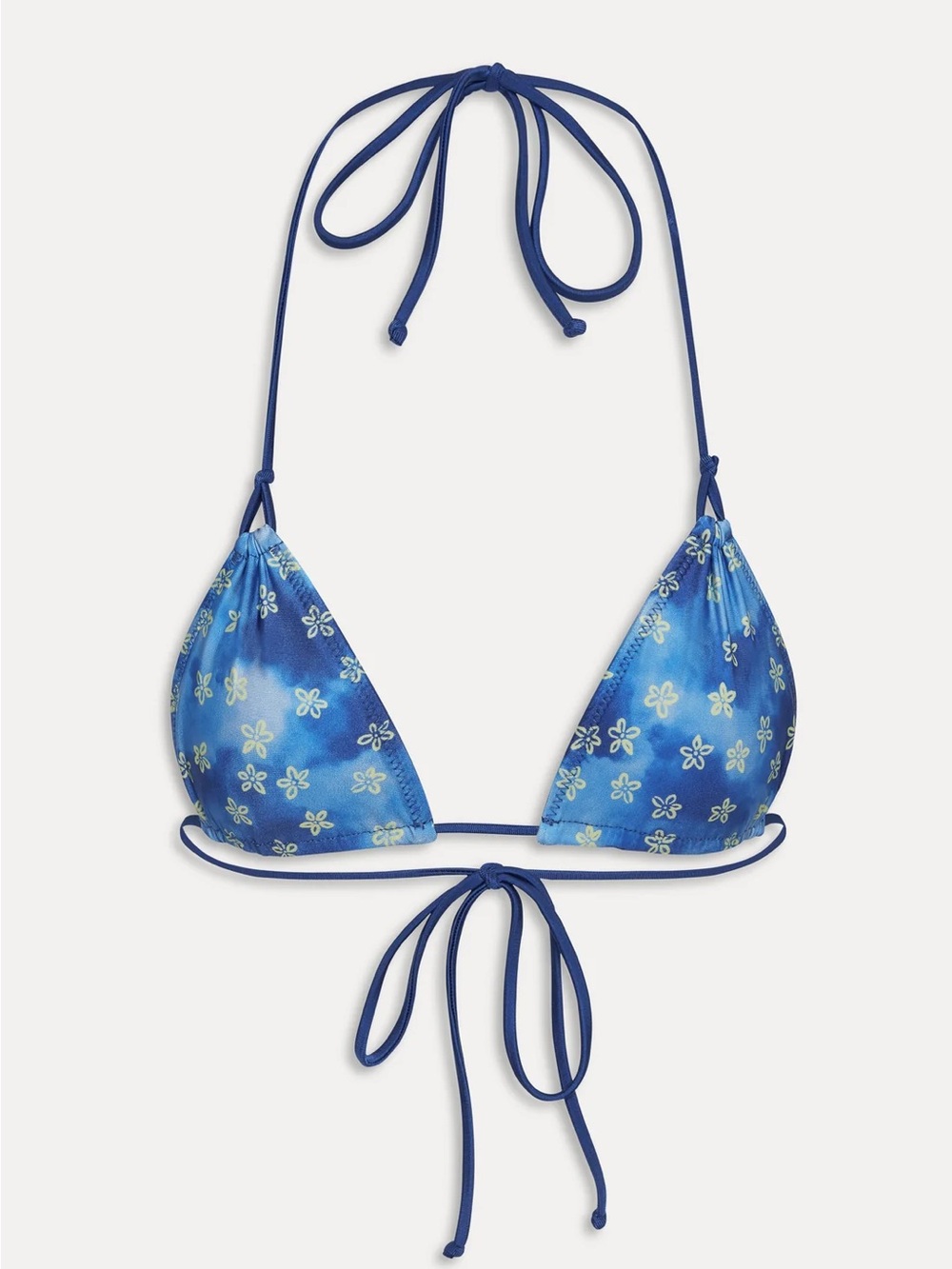 Frankie's Bikinis Blue Floral Triangle Tie-Strap Bikini Top